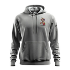Gray hoodie with a colorful graphic on the chest against a white background